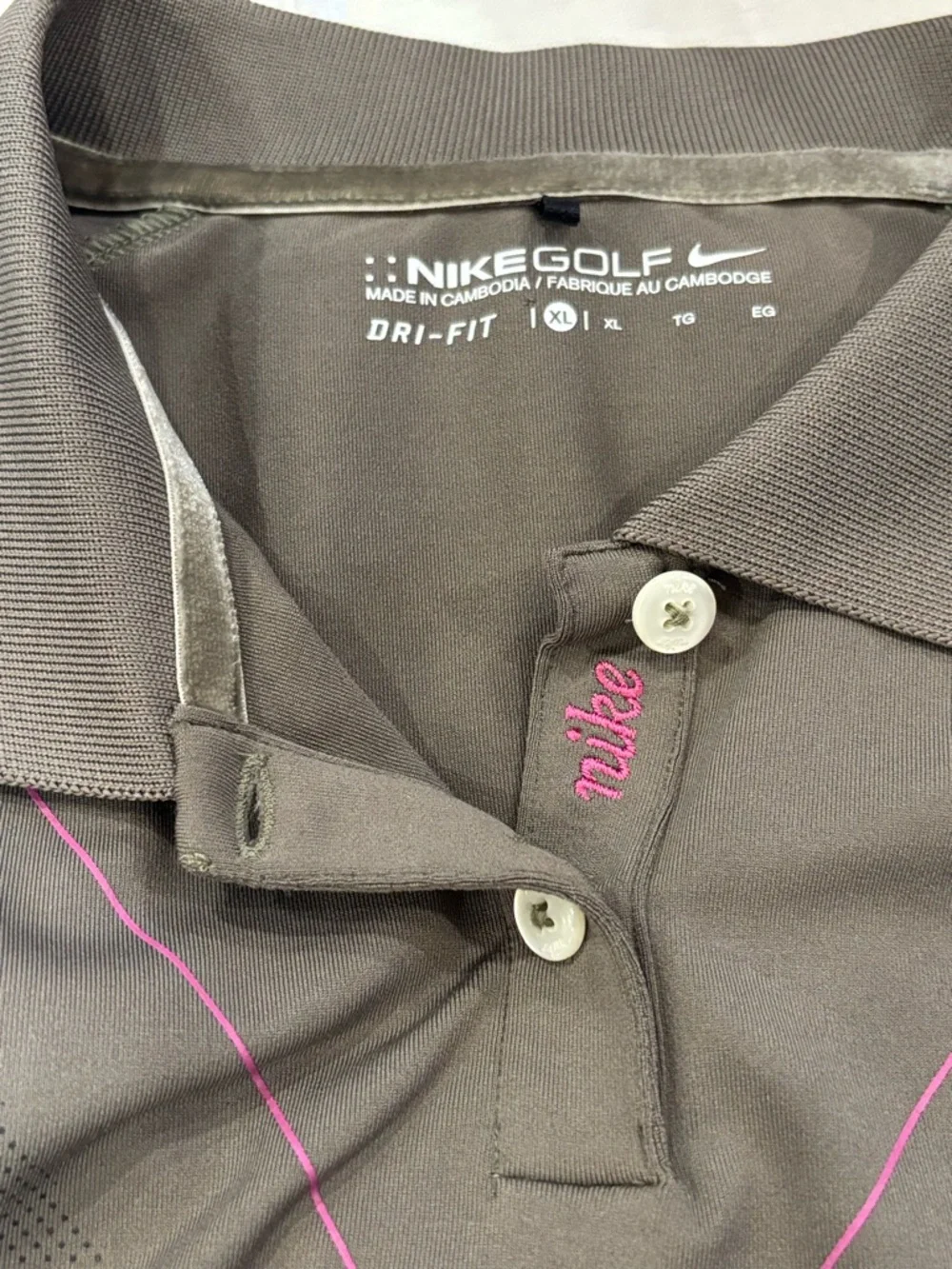 Nike Golf Dri-FIT XL Gray & Pink Argyle Polo Shirt
